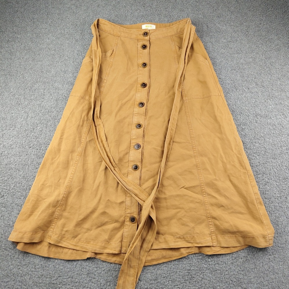 Maeve Skirt Sz 2 Button Down A-Line Belted Pockets Brown Tan EUC
